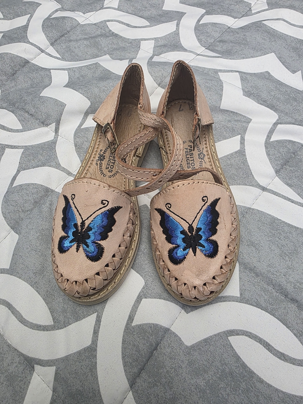 Girls Butterfly Embroidered Leather Flats